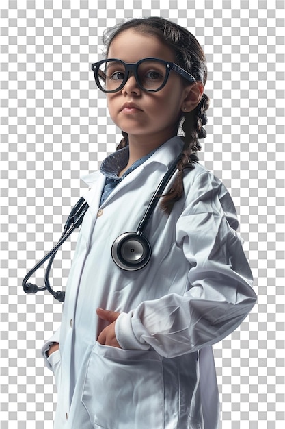 PSD young girl pretending as a doctor isolated on transparent background