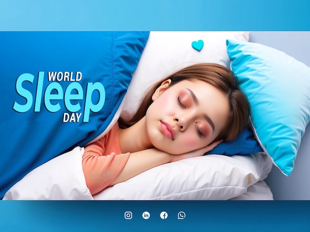 PSD young girl sleeping world sleep day banner template