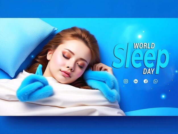 PSD young girl sleeping world sleep day banner template