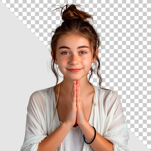 PSD young girl smiling and praying