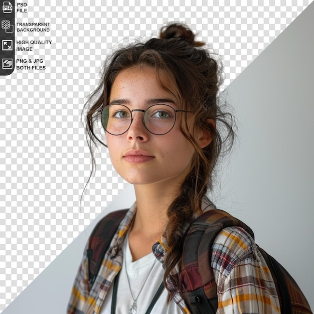 PSD a young girl student isolated on transparent background