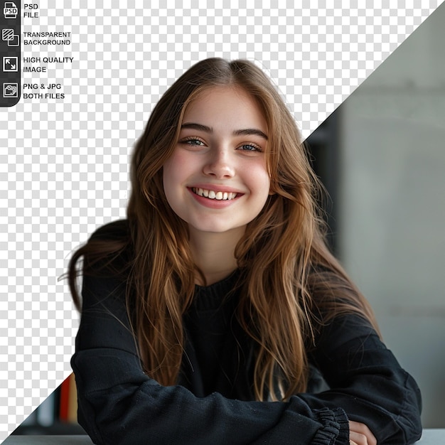 PSD a young girl student isolated on transparent background