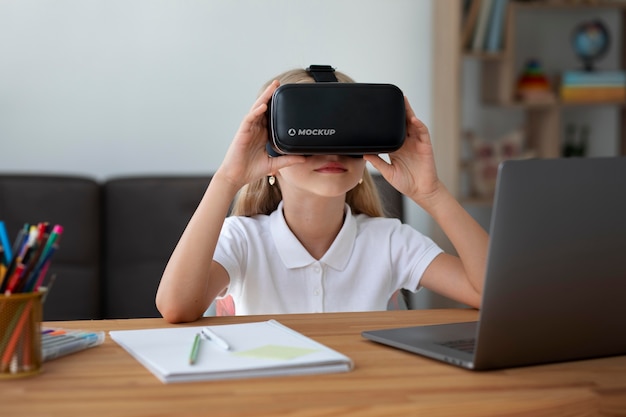 PSD young girl using vr glasses