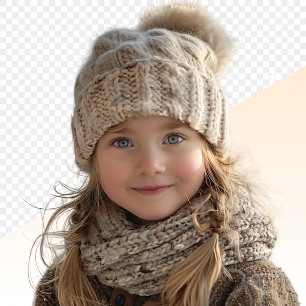 PSD a young girl wearing a hat with a fur collar and a scarf