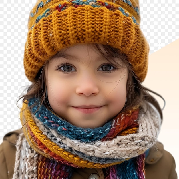 PSD a young girl wearing a knitted hat with a knitted scarf