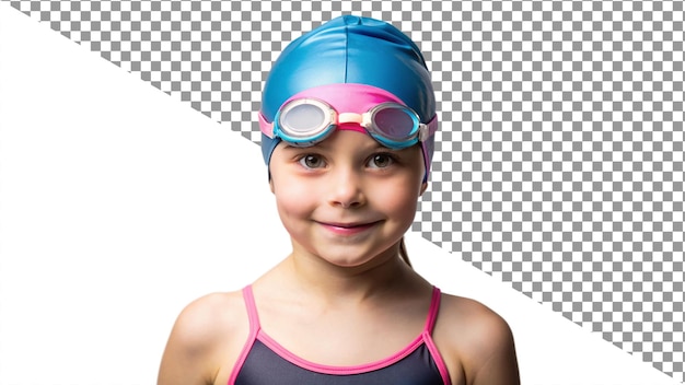 Young Girl Wearing Swim Cap and Goggles Ready for Swimming