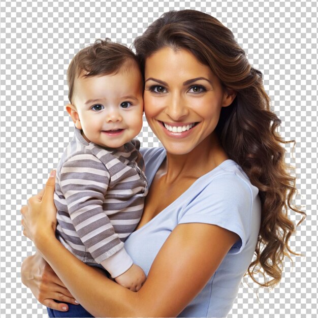 young good looking mother carry cute kid png on transparent background