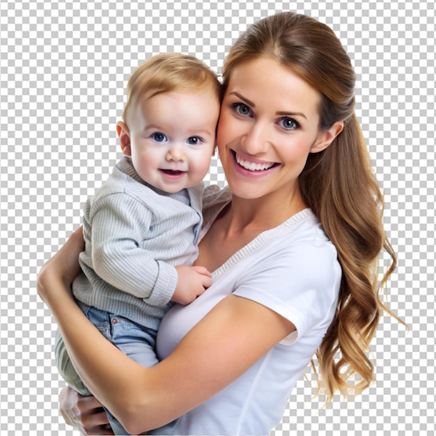 young good looking mother carry cute kid png on transparent background