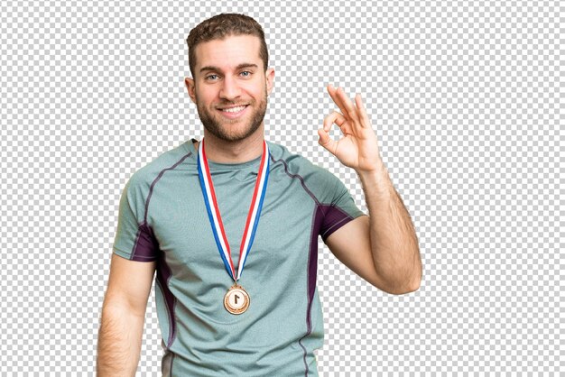 PSD young handsome blonde man over isolated chroma key background