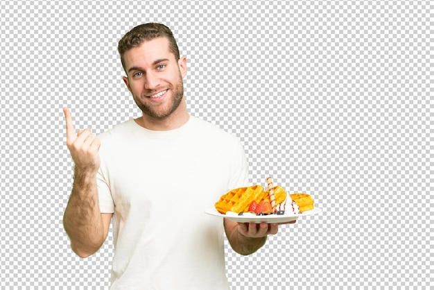 PSD young handsome blonde man over isolated chroma key background