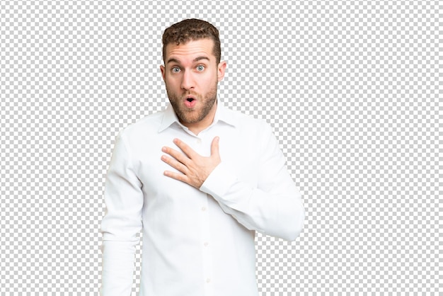 PSD young handsome blonde man over isolated chroma key background