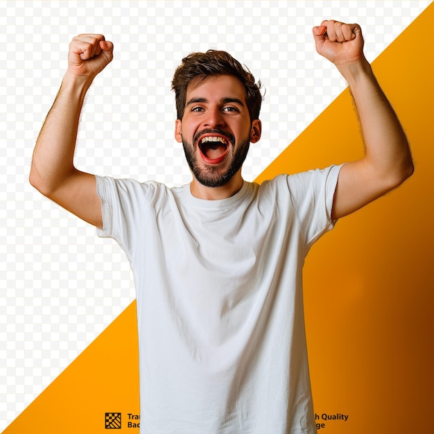 PSD young handsome man feeling happy surprised and proud shouting and celebrating success with a big smile against flat isolated background