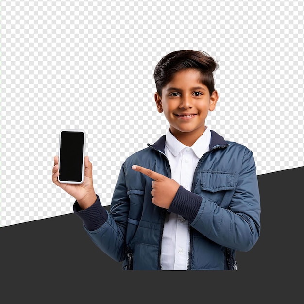 PSD young indian boy with smartphone transparent background png