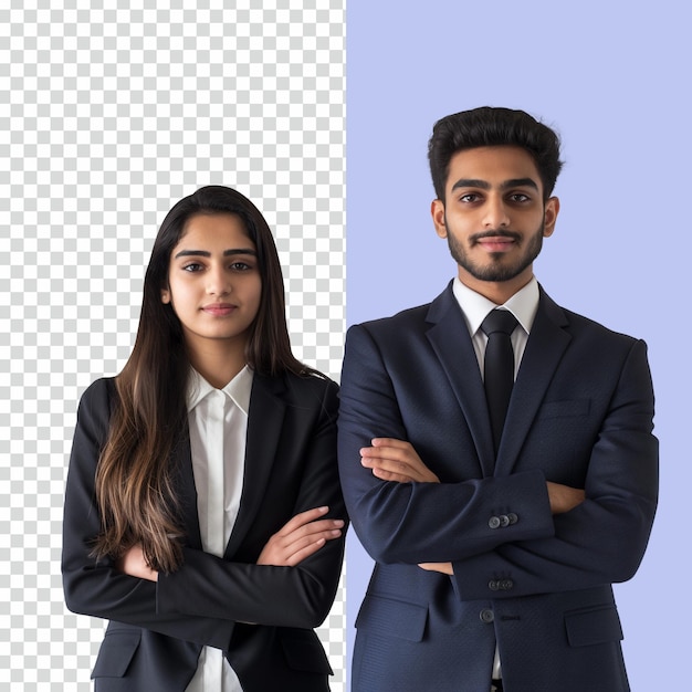 Young indian business male female standing against isolated transparent background psd