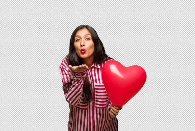 Young indian woman celebrating valentines day