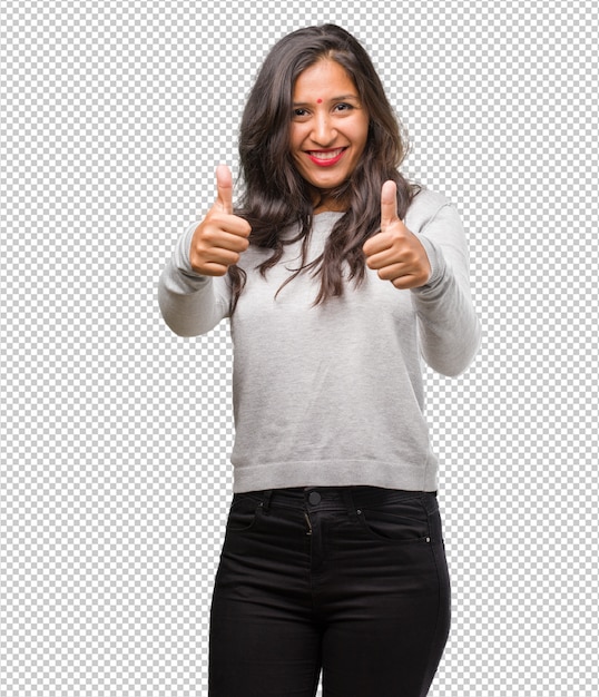 young indian woman cheerful and excited