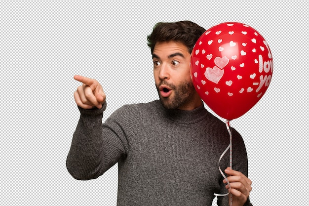 Young man celebrating valentines day