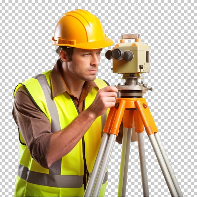 PSD young man civil engineer in work wear standing in construction site