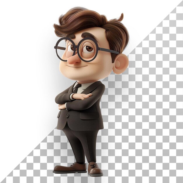 PSD young man in formal attire with glasses transparent background