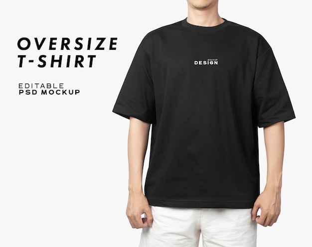 Young man in Oversize T shirt mockup psd, Template for your design.