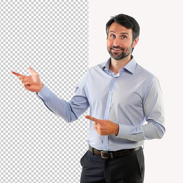 young man pointing to a side on transparent background