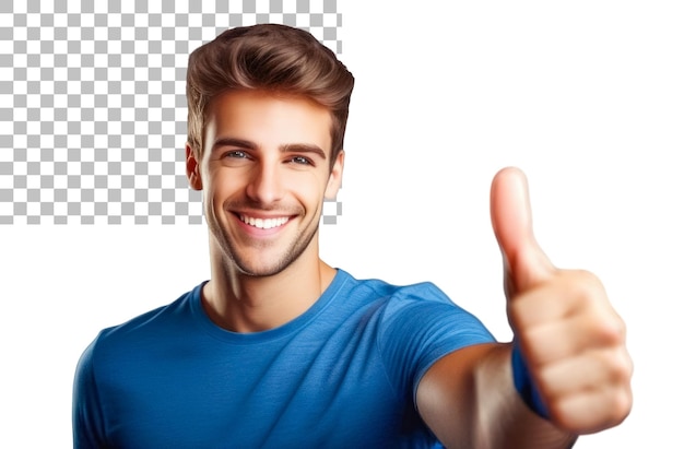 PSD a young man showing a thumbs up meaning everything is very good on a transparent background