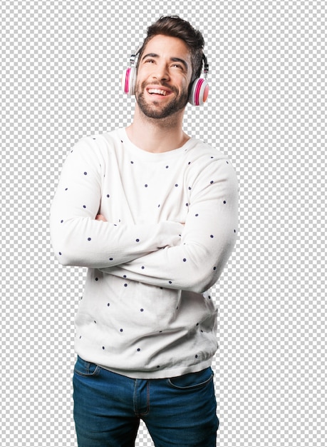 Young man standing with headphones