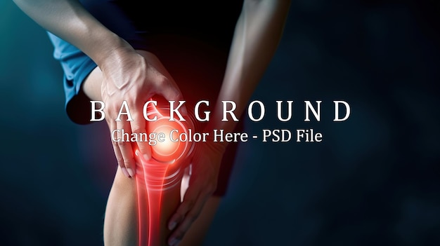 PSD a young man suffering from pain in knee tendon problems and joint inflammation on dark background