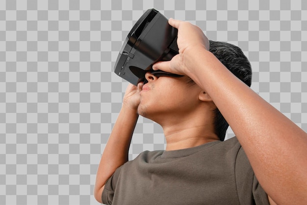 Young man using VR virtual reality headset