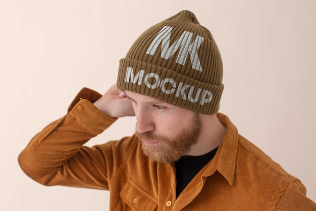 Young man wearing beanie mockup