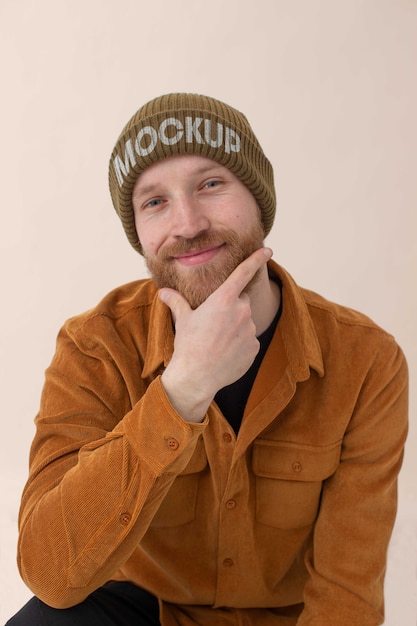 Young man wearing beanie mockup