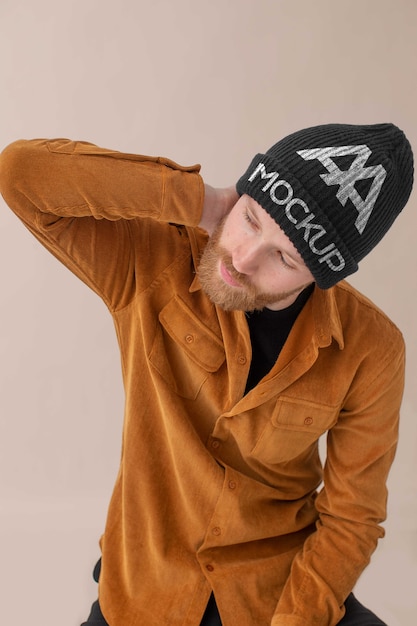 Young man wearing beanie mockup