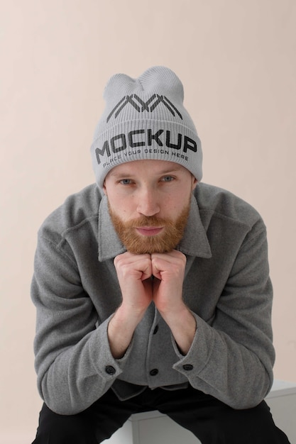 Young man wearing beanie mockup