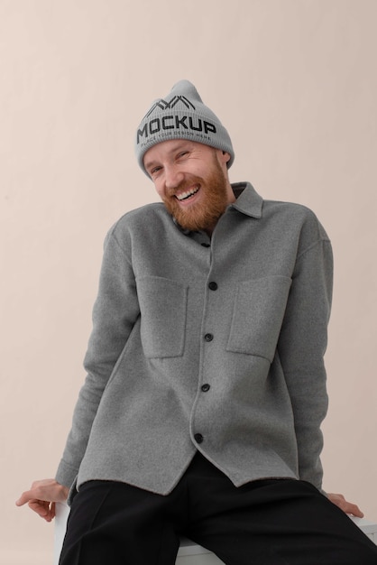 Young man wearing beanie mockup