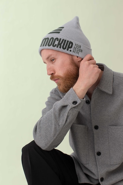 Young man wearing beanie mockup