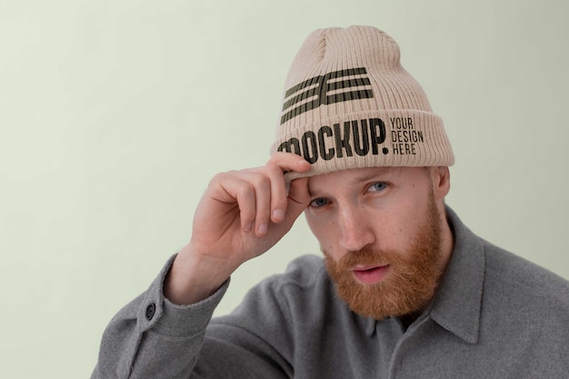 Young man wearing beanie mockup