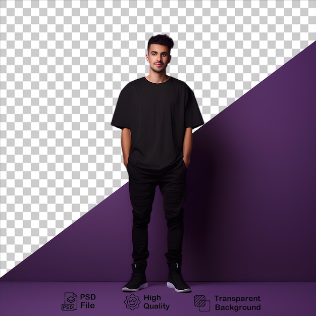 Young man wearing a black shirt isolated on transparent background include png file