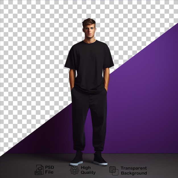 Young man wearing a black shirt isolated on transparent background include png file