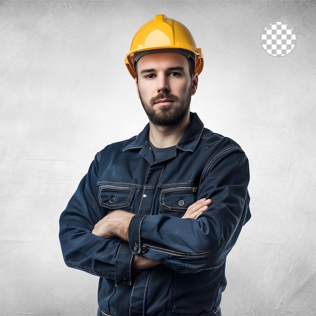 Young man worker in uniform isolated on transparent background