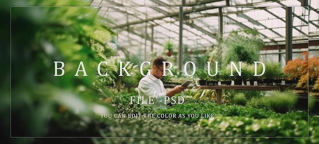 PSD a young man working in a greenhouse