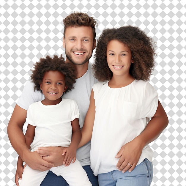 A young mixed race family Isolated on transparent background PSD file format