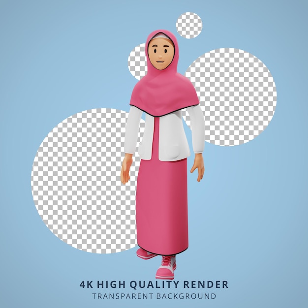 Young muslim girl walking 3D character illustration