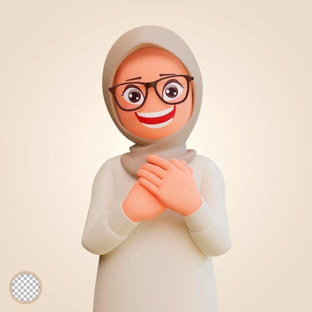 Young muslim woman smiling posing happy 3d cartoon illustration