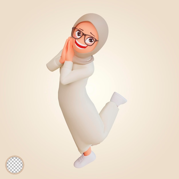 Young muslim woman smiling posing happy 3d cartoon illustration