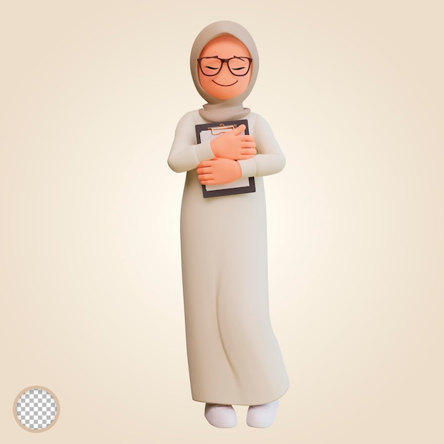 Young muslim woman smiling posing happy 3d cartoon illustration