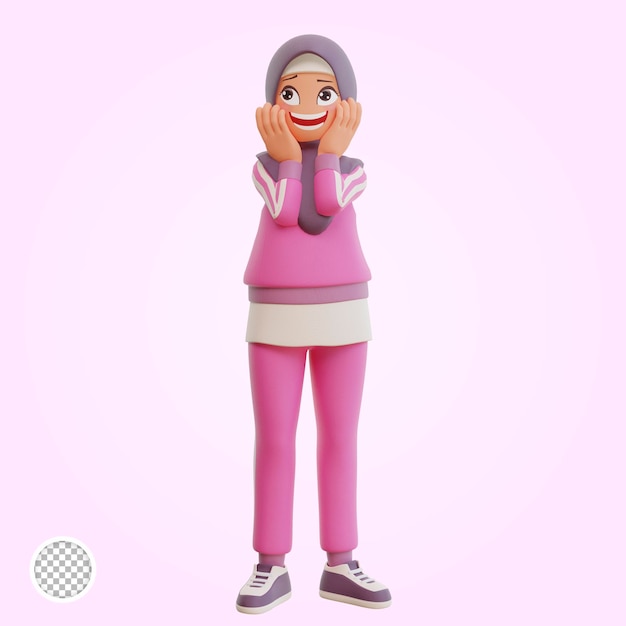 Young muslim woman sporty 3d cartoon illustration