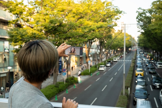 Young person using phone mockup