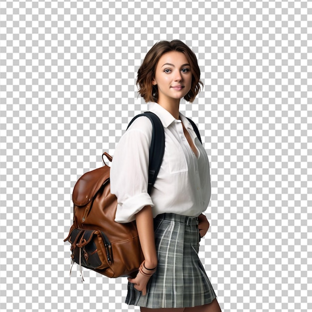 Young student woman holding notebooks pointing to the side to present