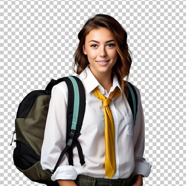 Young student woman holding notebooks pointing to the side to present