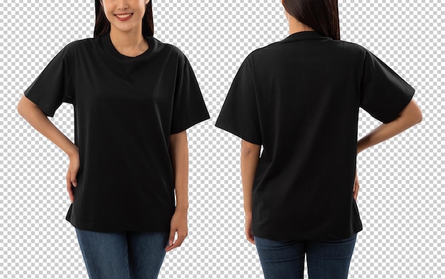 Young woman in black oversize T shirt mockup cutout Psd file